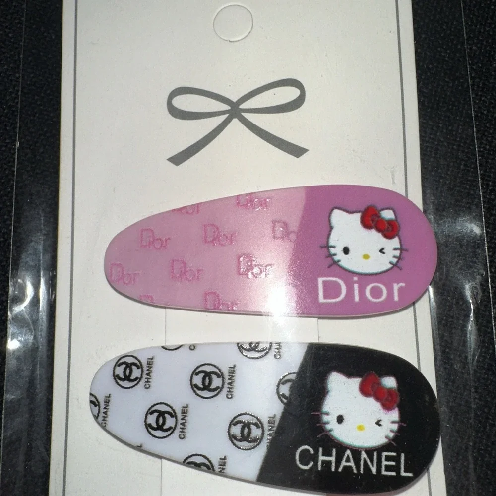 Hello Kitty Hair Barrettes 6 New in Pack Designer Names Hair Clips - Lot Of 3